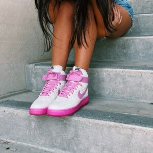 Nike Pink and White High-Top Sneakers